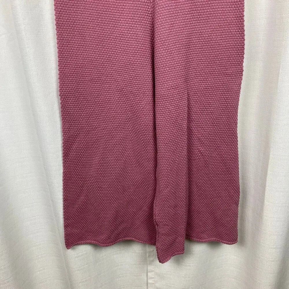Free People Rose Pink Hailee Sweater Waffle Knit Wide Leg Cropped Pants Sz.L